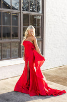 Load image into Gallery viewer, Red Satin Strapless Long Mermaid Prom Dress with Slit