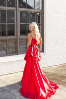 Load image into Gallery viewer, Red Satin Strapless Long Mermaid Prom Dress with Slit