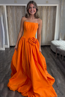 Load image into Gallery viewer, Orange Strapless Long Corset Prom Dress with Slit