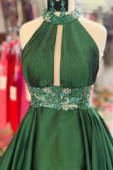 Sparkly Green Halter Long Prom Dress with Beading