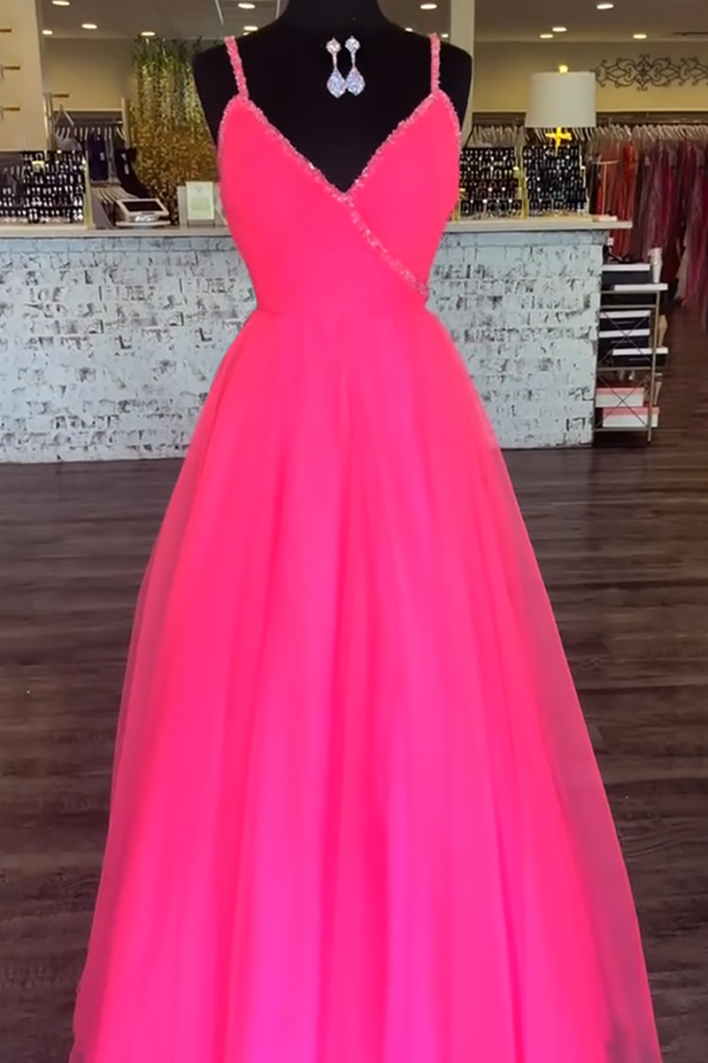 Load image into Gallery viewer, Sparkly Blue Beaded Spaghetti Straps A Line Long Prom Dress