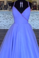 Load image into Gallery viewer, Sparkly Blue Beaded Spaghetti Straps A Line Long Prom Dress