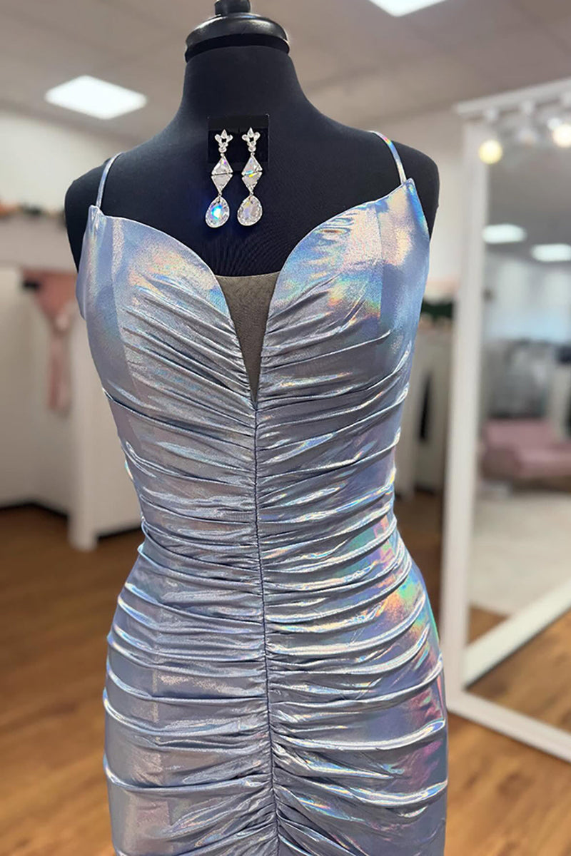 Load image into Gallery viewer, Gold Spaghetti Straps Mermaid Ruched Long Prom Dress