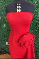 Load image into Gallery viewer, Red Mermaid Strapless Long Prom Dress with 3D Flower