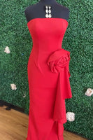 Load image into Gallery viewer, Red Mermaid Strapless Long Prom Dress with 3D Flower