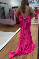 Load image into Gallery viewer, Fuchsia Satin Mermaid Backless Long Prom Dress with Bow