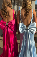 Load image into Gallery viewer, Fuchsia Satin Mermaid Backless Long Prom Dress with Bow