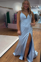 Load image into Gallery viewer, Fuchsia Satin Mermaid Backless Long Prom Dress with Bow