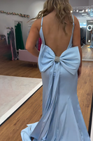 Load image into Gallery viewer, Fuchsia Satin Mermaid Backless Long Prom Dress with Bow