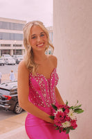 Load image into Gallery viewer, Sparkly Fuchsia Beaded Strapless Mermaid Long Prom Dress
