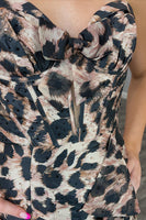 Load image into Gallery viewer, Brown Leopard Mermaid Sweetheart Long Corset Prom Dress with Slit