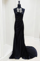 Load image into Gallery viewer, Sparkly Black Beaded Halter Mermaid Long Prom Dress with Keyhole