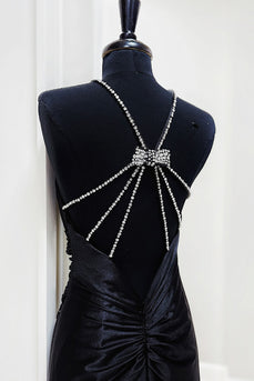 Sparkly Black Beaded Halter Mermaid Long Prom Dress with Keyhole