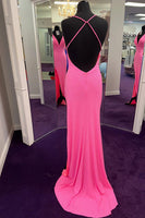 Load image into Gallery viewer, Sparkly Fuchsia Mermaid Backless Long Prom Dress with Slit