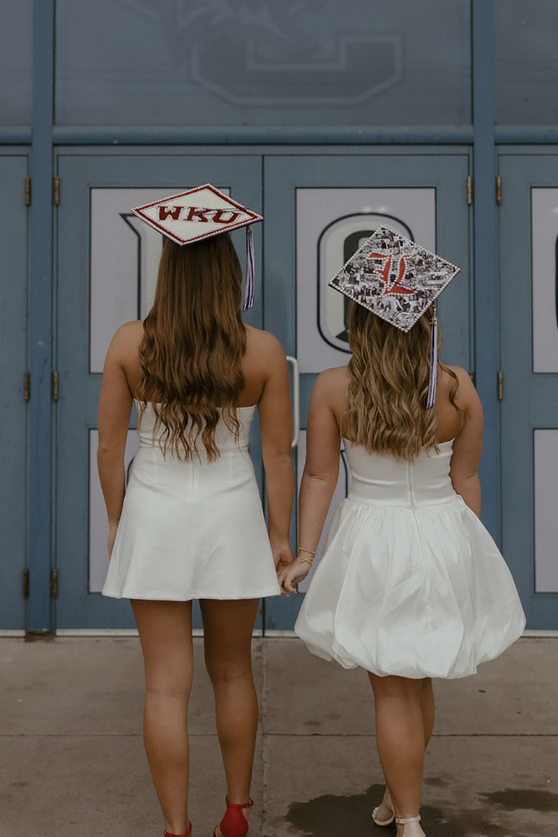 Load image into Gallery viewer, White Strapless Ruched A Line Short Graduation Dress