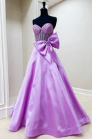 Load image into Gallery viewer, Sparkly Purple Satin Sweetheart Corset Long Prom Dress with Bow