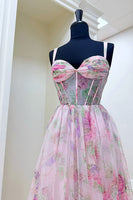 Load image into Gallery viewer, Grey Blue Tulle Spaghetti Straps Corset Long Prom Dress with Ruffles