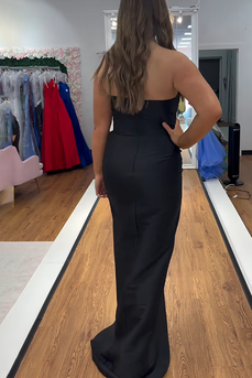 Strapless Black Mermaid Strapless Long Prom Dress with 3D Flower