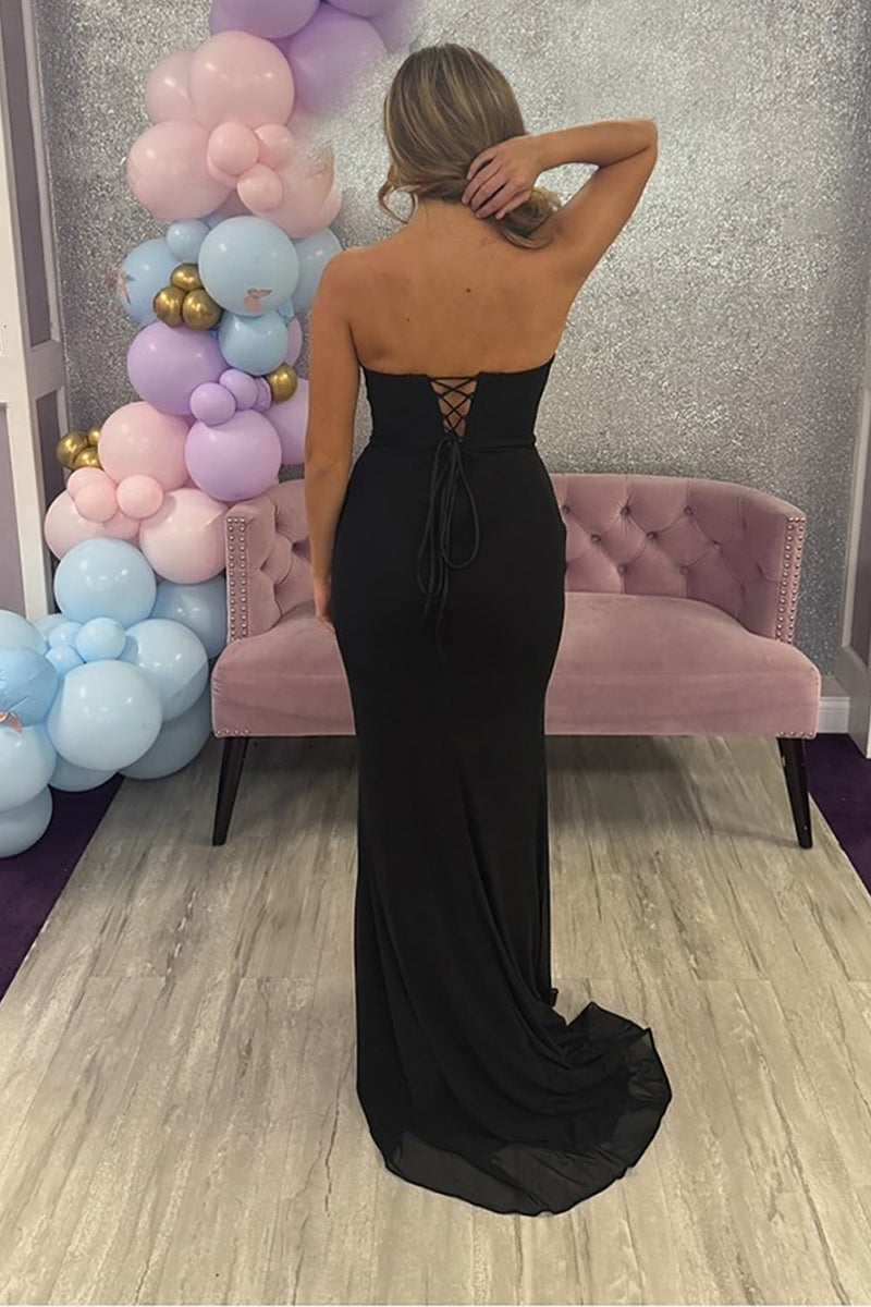 Load image into Gallery viewer, Sparkly Black Mermaid Beaded Long Prom Dress with Slit