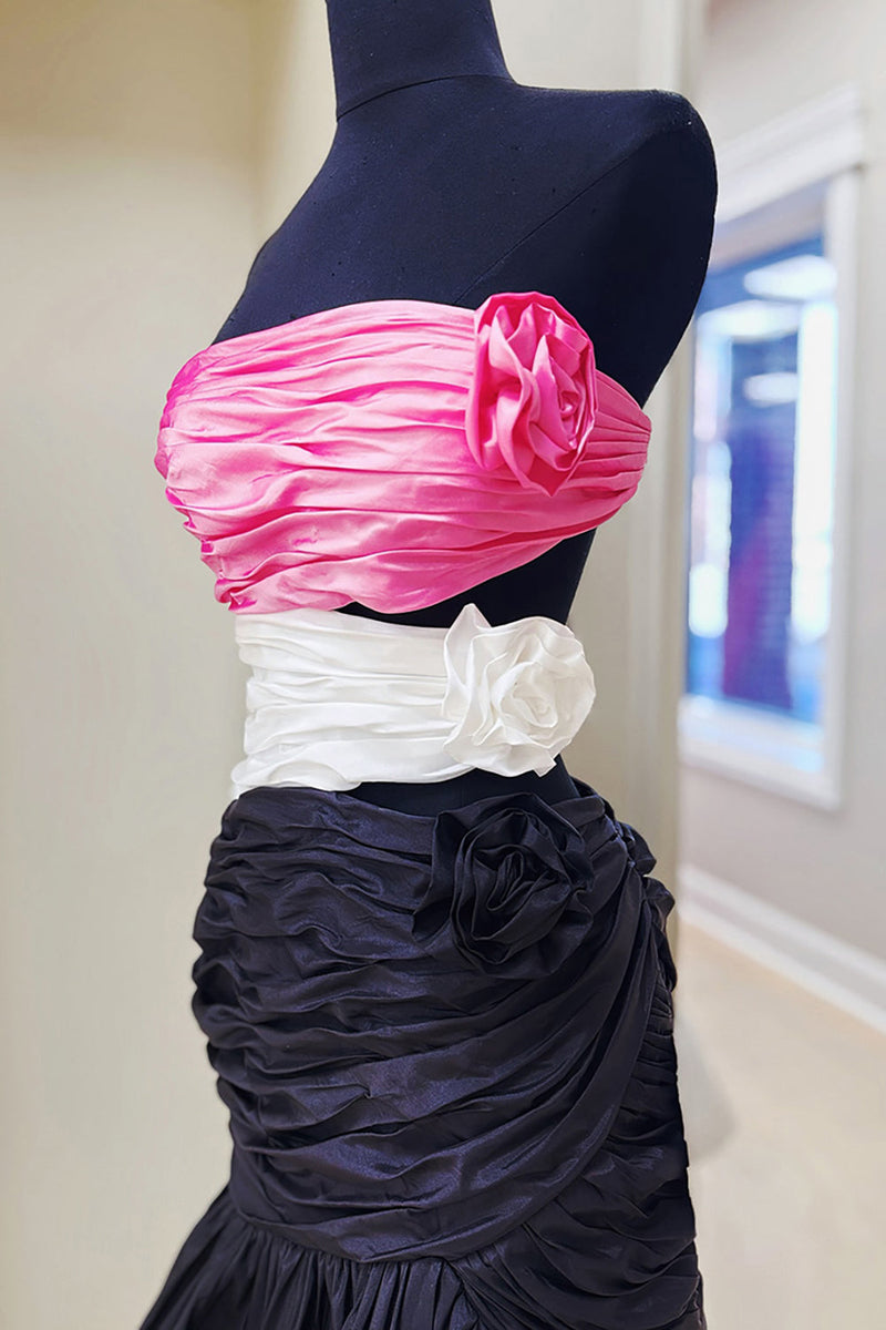 Load image into Gallery viewer, Black Patchwork Floral Cut Out Mermaid Long Prom Dress