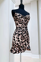 Load image into Gallery viewer, Sparkly Brown Leopard Beaded Ruffled Tight Short Prom Dress