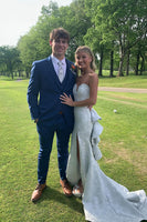 Load image into Gallery viewer, White Ruffled Sweetheart Mermaid Long Corset Prom Dress with Slit