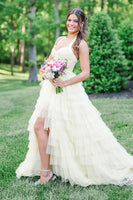 Load image into Gallery viewer, Yellow Ruffled Halter A Line Long Prom Dress with Slit