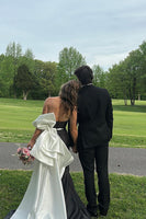 Load image into Gallery viewer, Black and White Strapless Mermaid Backless Long Prom Dress with Bow