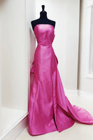 Load image into Gallery viewer, Fuchsia Satin Mermaid Strapless Long Prom Dress
