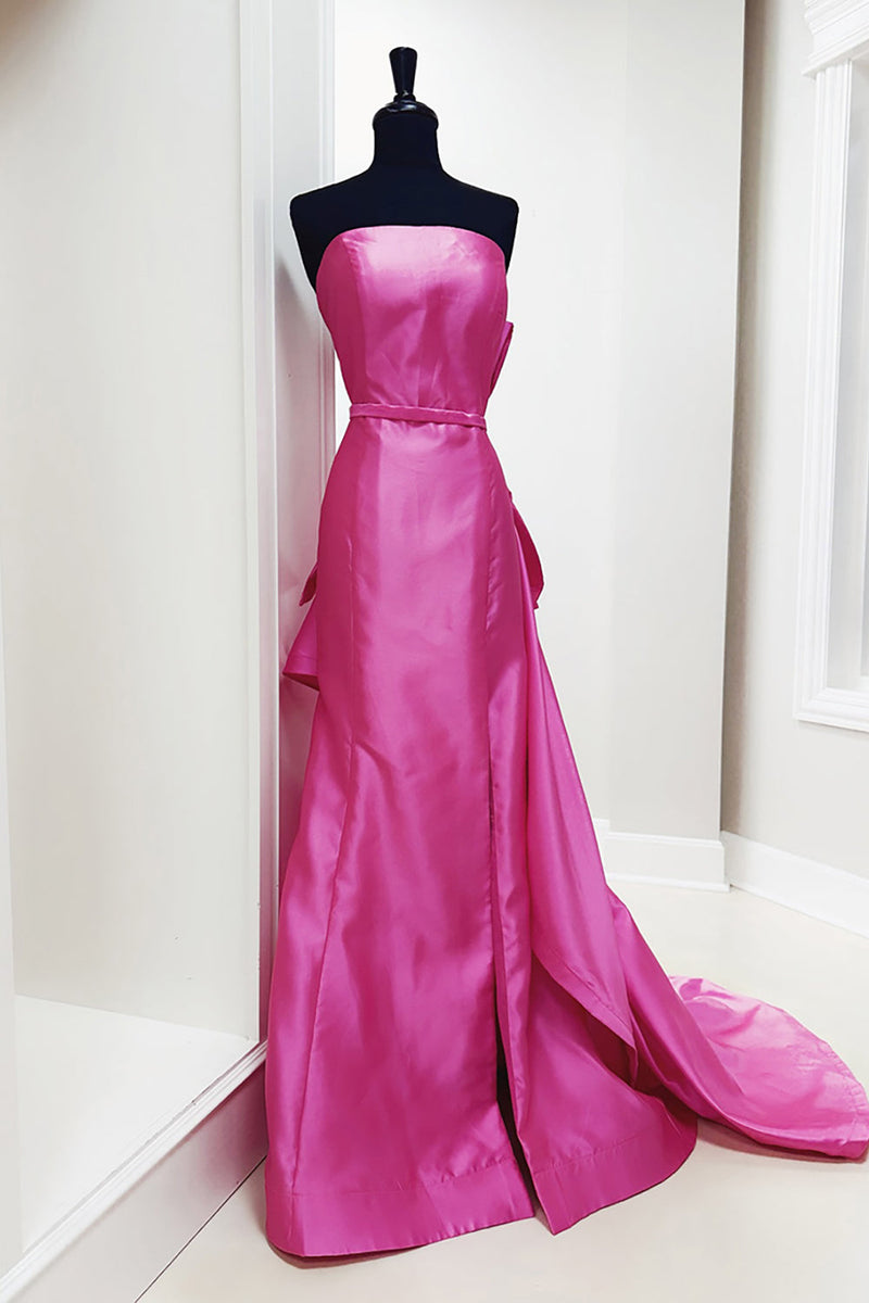 Load image into Gallery viewer, Fuchsia Satin Mermaid Strapless Long Prom Dress