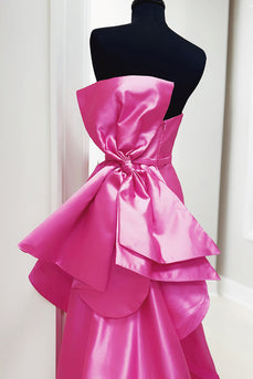 Fuchsia Satin Mermaid Strapless Long Prom Dress