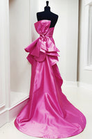 Load image into Gallery viewer, Fuchsia Satin Mermaid Strapless Long Prom Dress