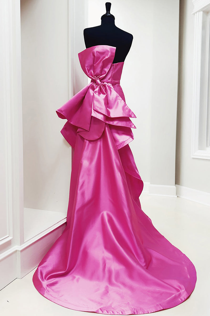 Load image into Gallery viewer, Fuchsia Satin Mermaid Strapless Long Prom Dress