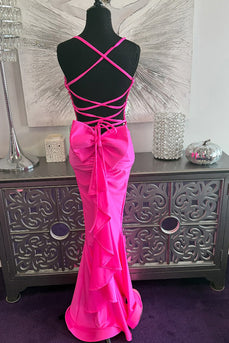 Fuchsia Mermaid Spaghetti Straps Long Prom Dress