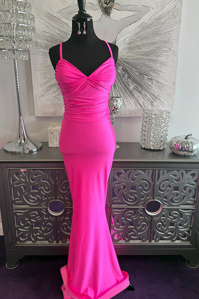 Fuchsia Mermaid Spaghetti Straps Long Prom Dress