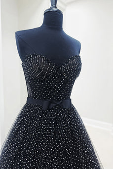 Black Polka Dots Ruffled Sweetheart Long Prom Dress