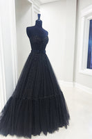 Load image into Gallery viewer, Black Polka Dots Ruffled Sweetheart Long Prom Dress
