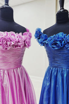 Purple Off the Shoulder A-Line Long Prom Dress with 3D Flowers