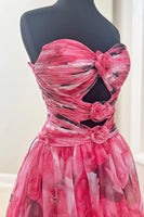 Load image into Gallery viewer, Red Flower Strapless Long Prom Dress with Keyhole