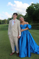 Load image into Gallery viewer, Royal Blue Off the Shoulder Ball Gown Long Prom Dress with Slit