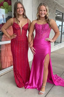 Load image into Gallery viewer, Sparkly Red Beaded Spaghetti Straps Mermaid Long Corset Prom Dress