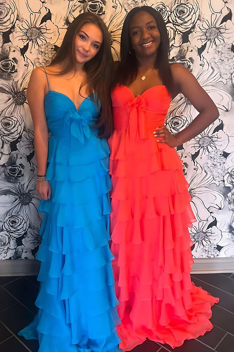 Load image into Gallery viewer, Yellow Ruffled Spaghetti Straps Long Prom Dress with Slit