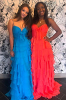 Load image into Gallery viewer, Yellow Ruffled Spaghetti Straps Long Prom Dress with Slit