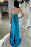Load image into Gallery viewer, Sparkly Blue Sweetheart Corset Long Mermaid Prom Dress with Slit