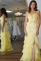 Load image into Gallery viewer, Yellow Floral Spaghetti Straps Mermaid Long Prom Dress with Ruffles