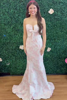 Load image into Gallery viewer, Pink Floral Sweetheart Long Mermaid Prom Dress with Bow