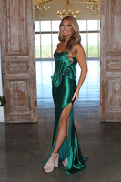 Load image into Gallery viewer, Sparkly Emerald Green Beaded Long Mermaid Prom Dress with Bow