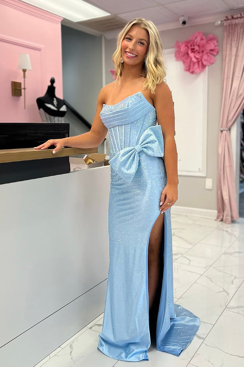 Load image into Gallery viewer, Sparkly Emerald Green Beaded Long Mermaid Prom Dress with Bow