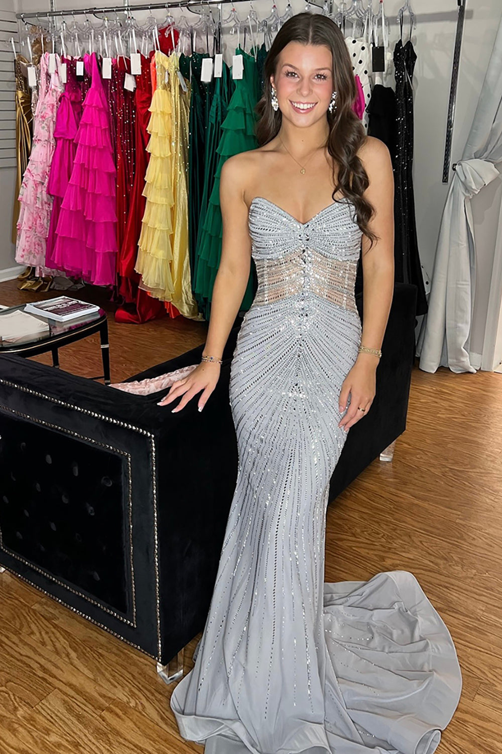 Sparkly Grey Sequin Mermaid Long Sweetheart Prom Dress