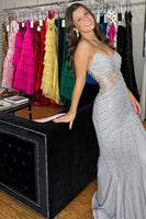 Load image into Gallery viewer, Sparkly Grey Sequin Mermaid Long Sweetheart Prom Dress